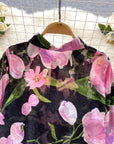 French Retro Tulle Floral Shirt For Women Summer