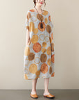 Women's Cotton And Linen Retro Floral Art Over The Knee Dress