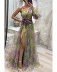 Mesh Tie-dye Off-shoulder Slit Dress