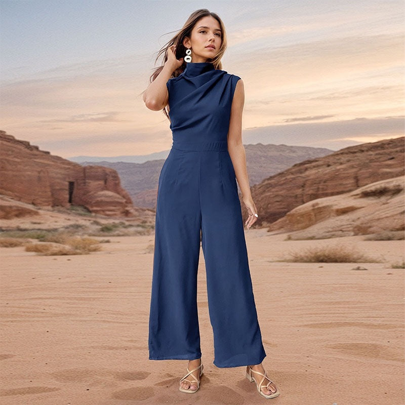 Casual Sleeveless Solid Color Wide Leg Jumpsuit