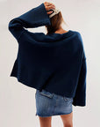 Solid Color Round-neck Flared Sleeves Pullover Sweater