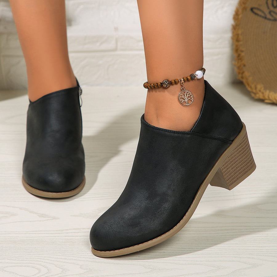 Chunky Heel Round Toe Ankle Boots