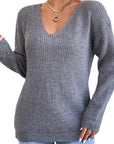 Lace Backless Hollow Out V-neck Pullover Long Sleeve Sweater