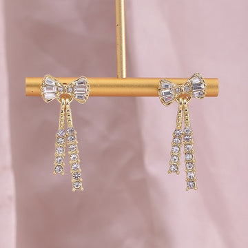 Bow Shaped Diamond Crystal Earrings, Fashionable And Elegant, Korean New Trendy Design Earrings