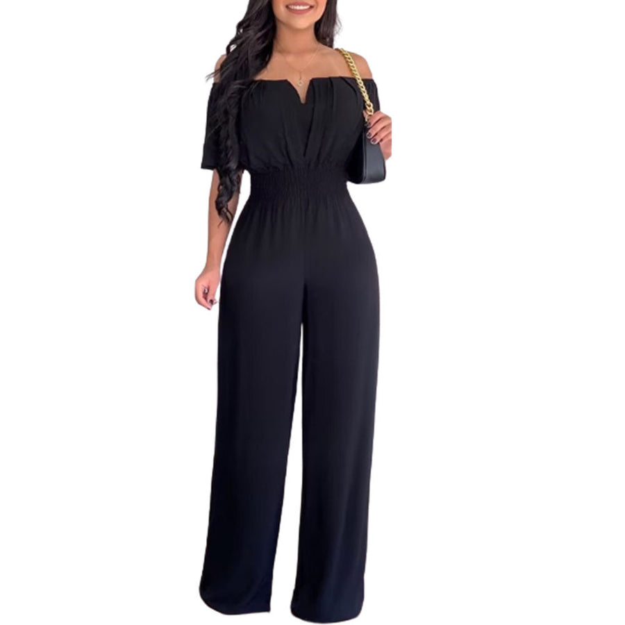 Women's Off-neck Waist Trimming Loose Straight Jumpsuit