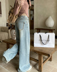 Low Waist Straight Retro Washed Worn Jeans