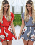 Printed V-neck Ruffled Shorts Suits