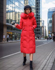 Slim Fit Below The Knee Cotton Coat Big Fur Collar Thickened Padded Jacket