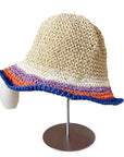 Women's Sun Protection Contrast Color Striped Straw Hat