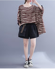 Summer Women's Loose Plus Size Striped Batwing Sleeve T-shirt