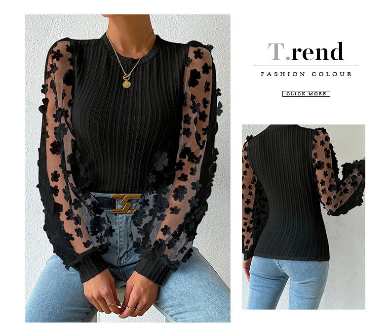 Mesh Round Neck Chiffon Shirt