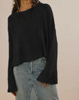 Solid Color Round-neck Flared Sleeves Pullover Sweater