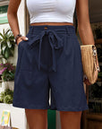 Women's Simple Casual Lace Up Elastic Waist Solid Color Shorts