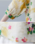 Women's Loose Retro Western Style Elegant Floral Cotton And Linen Shirt