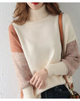 Women's Loose High Neck Contrasting Sweater