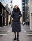 Slim Fit Below The Knee Cotton Coat Big Fur Collar Thickened Padded Jacket