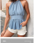 Fashion Wear Solid Color Slim Fit Halter Top