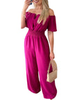 Women's Off-neck Waist Trimming Loose Straight Jumpsuit