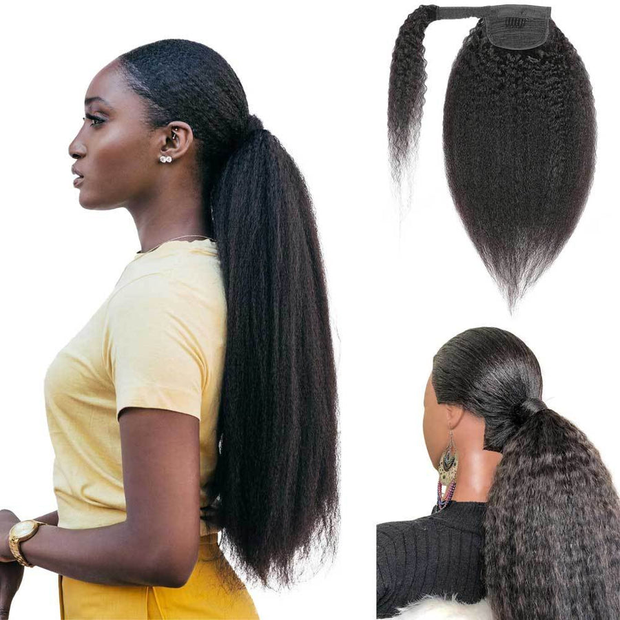 Natural Black Velcro Ponytail Straight Hair