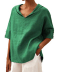 Women's Solid Color Cotton And Linen Loose Shirt