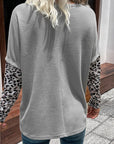 Waffle Solid Color Panel Leopard Print Top