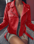 Plus Size Women's Short Coat PU Motorcycle Clothing Slim Winter Leather Jacket