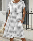 European And American Summer Short Sleeve Round Neck Pocket Polka Dot Print Dress