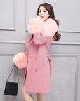 Big Fur Collar Warm Mid-length With Belt Coat