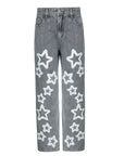 Five Pointed Star Printing Used Washed Jeans