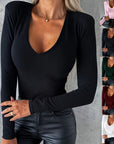 Casual Long-sleeved V-neck Tight Bottoming T-shirt