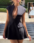 Sexy Deep V-neck A-line Dress Summer Fashion French Style Slimming Short Dresses Cardigan Temperament Dress Skirt Hot Girl