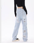 American Street Retro Tattered Jeans Washed Jeans