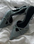 Pointed Stiletto Heel Denim High Heels Summer Niche Temperament Buckle