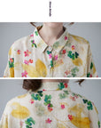 Women's Loose Retro Western Style Elegant Floral Cotton And Linen Shirt