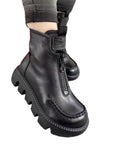 Cotton Boots Soft Full Grain Leather Retro Platform Motorcycle Boots Muffin Heel