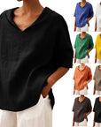 Women's Solid Color Cotton And Linen Loose Shirt