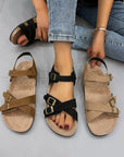 Women's Belt Buckle Cross Strap Large Size Flat Bottom Casual Slippers