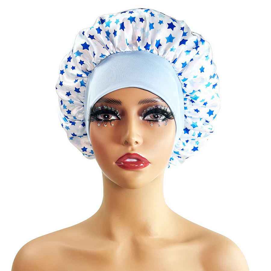 Wide-brimmed Satin Printing Nightcap Beauty Shower Cap Stretch