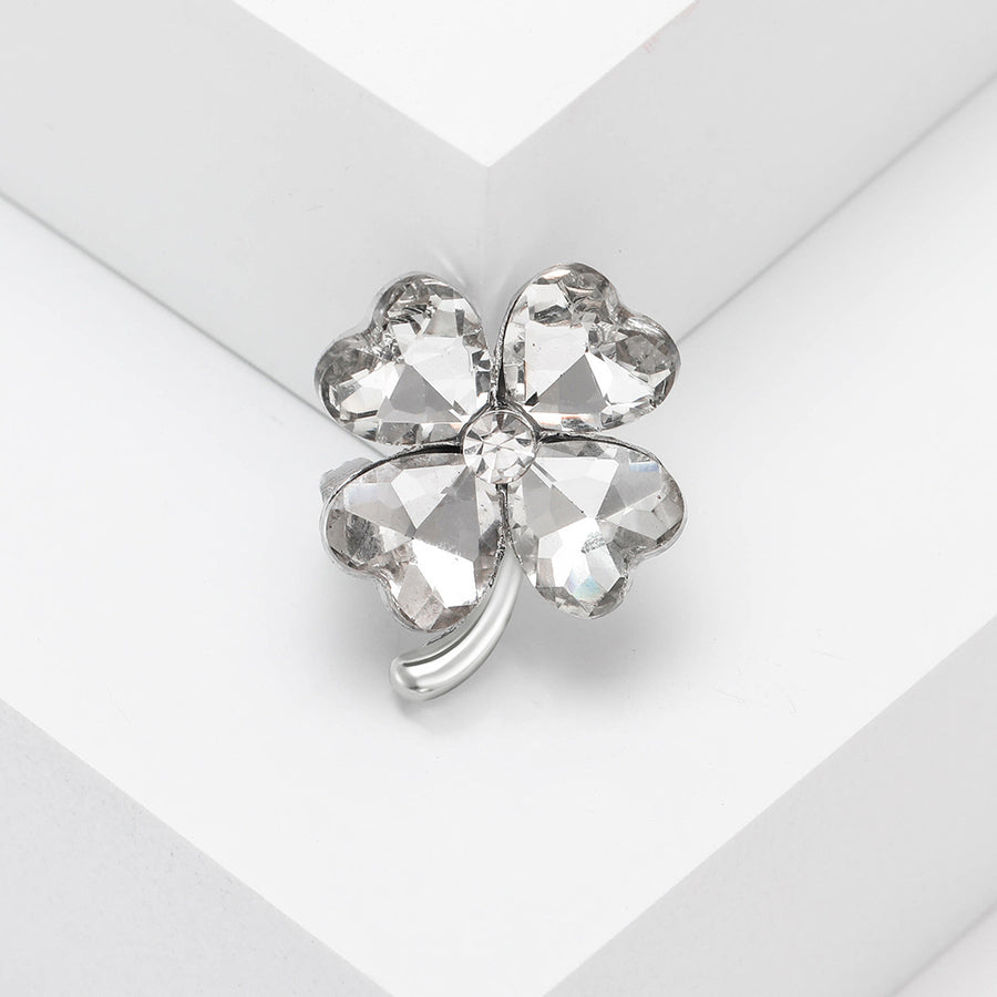 Fashion Simple And Compact Heart Shape Rhinestone Four-leaf Clover Brooch