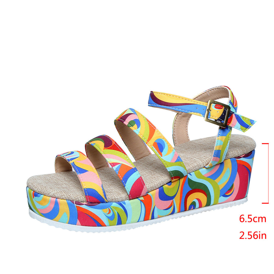 Women's Colorful Peep Toe Buckle Sandals