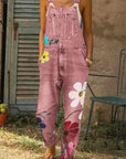 Denim overalls printed washed denim overalls