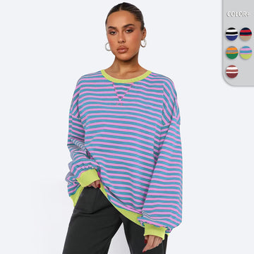 Fashion Round Neck Striped Loose Sweater