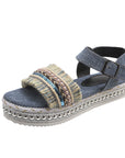 Fashion Tassel Denim Sandals With Thick-soled Flat Heel New Summer Hemp Rope Sole Ethnic Style Shoes For Women