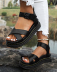 Summer Thick-soled Cross-strap Solid Color Buckle Plus Size Hollow-out Roman Style Sandals