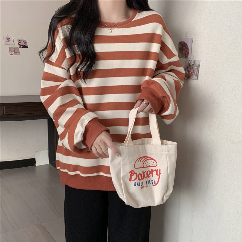 Retro Printed Crew Neck Sweatshirt Women