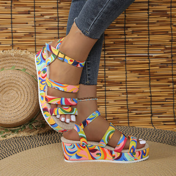 Women's Colorful Peep Toe Buckle Sandals