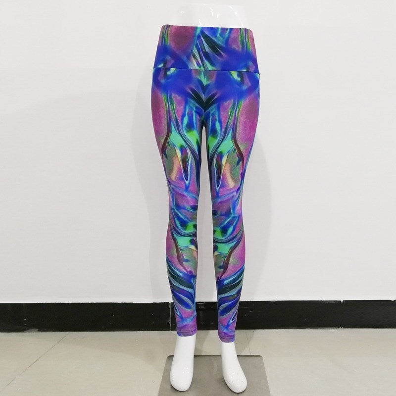 Colorful Sequin Print Gym High Waist Pants