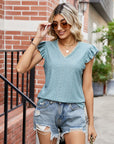 V-neck Hollow-out Short-sleeved Top