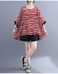 Summer Women's Loose Plus Size Striped Batwing Sleeve T-shirt