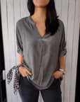 Women's Spring And Autumn V-neck Cotton And Linen Pure Plus Size Shirt